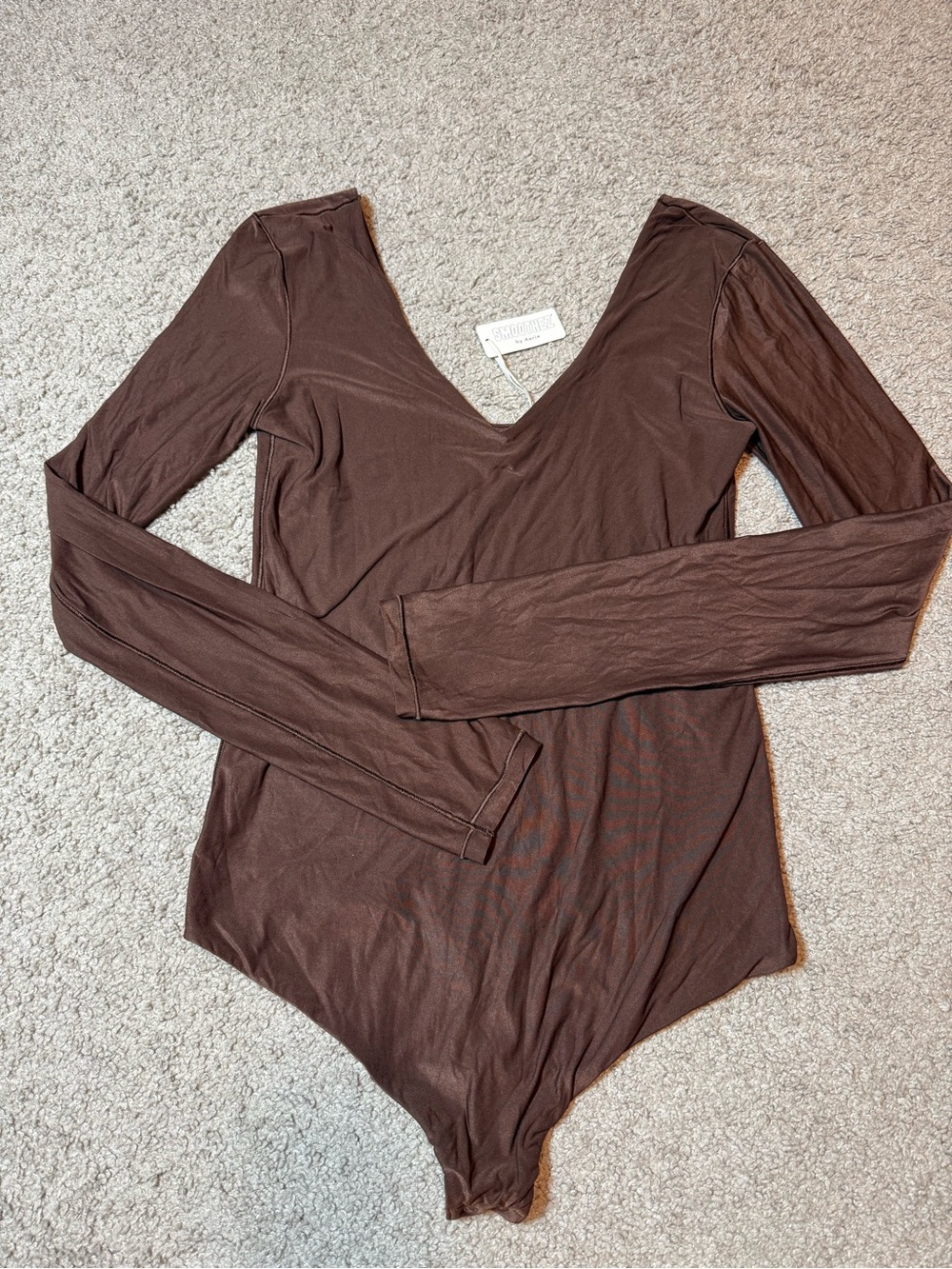 aerie Chocolate Brown V-Neck Long Sleeve Bodysuit